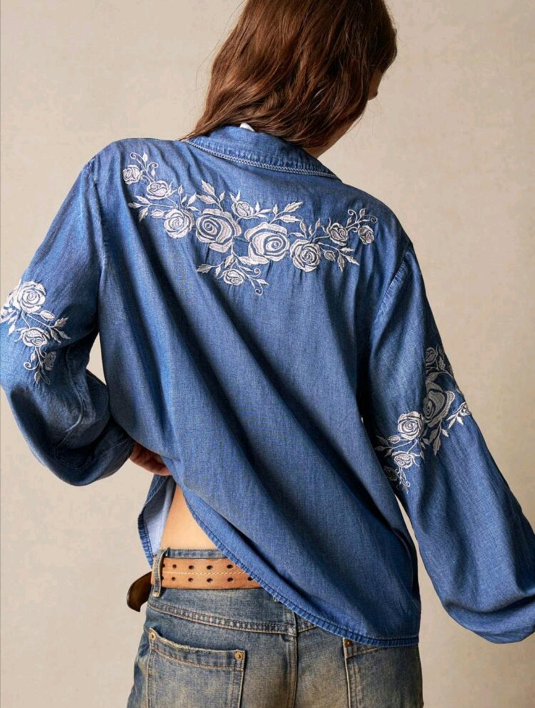 Embroidered denim shirt