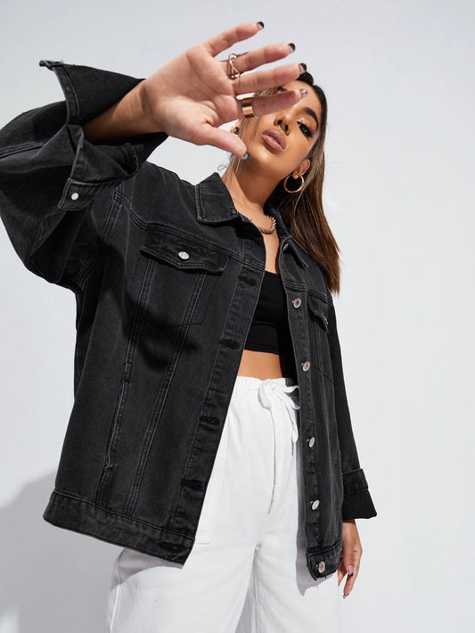 BLACK DENIM JACKET- OVERSIZED