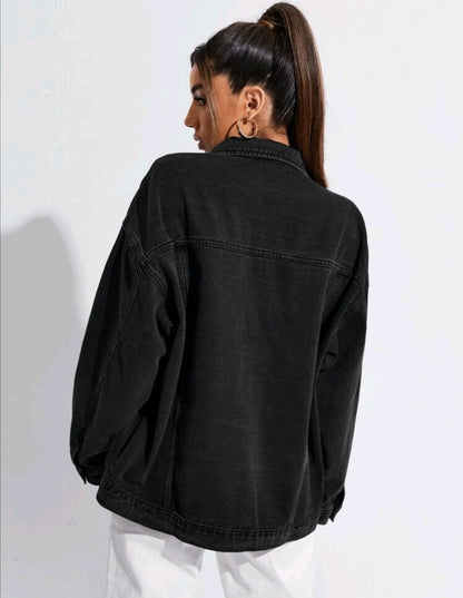 BLACK DENIM JACKET- OVERSIZED