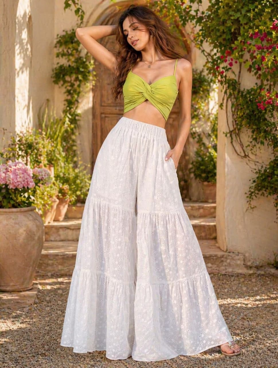Cotton embroidered pants